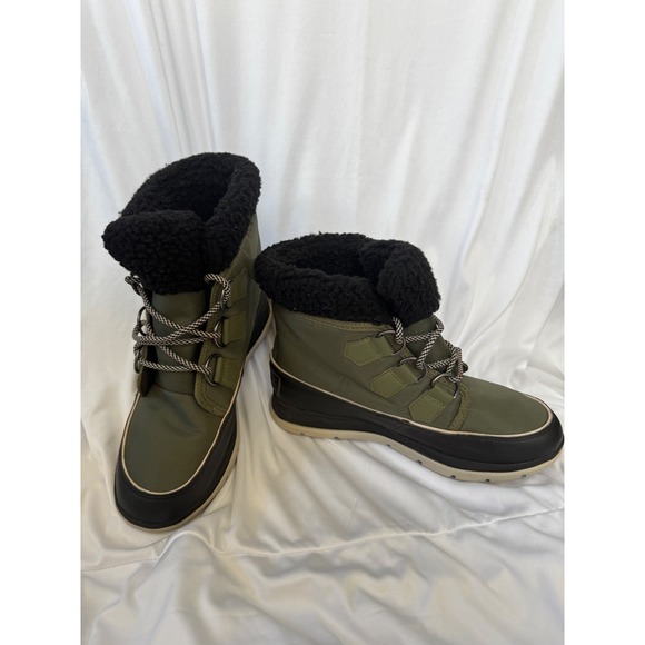 Sorel Women's 7 Waterproof Olive Green Winter Snow Boots Faux Fur Trim Lace Up - Picture 1 of 6